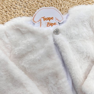 Casaco de Pelinho com Mini Coração - Branco